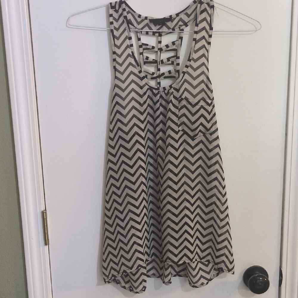 Chevron Sheer Pattern Sleeveless Top W/ Criss-Cross Back- Size S